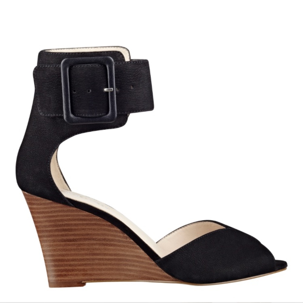 Nine West Crudenza black ankle strap wedge sandal